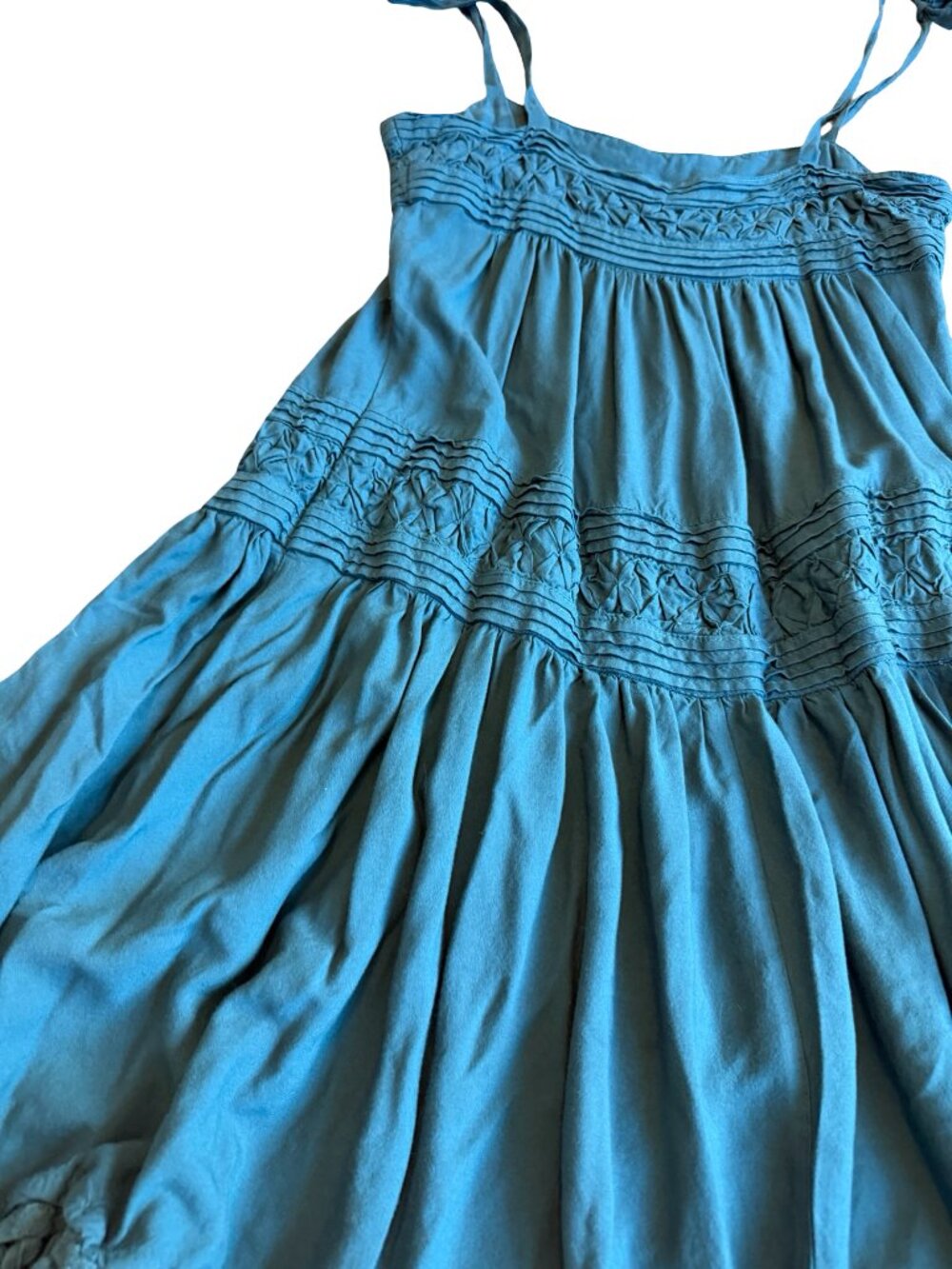Floreat Tiered Mini Dress Bold Teal Tie Strap Flowy Bohemian Boho Size Small - Picture 9 of 13